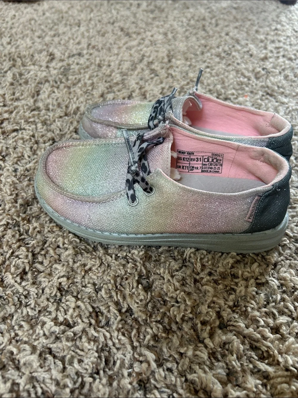 Hey Dude Kids Pastel Glitter Slip-On Sneakers in Pink, Green, Blue